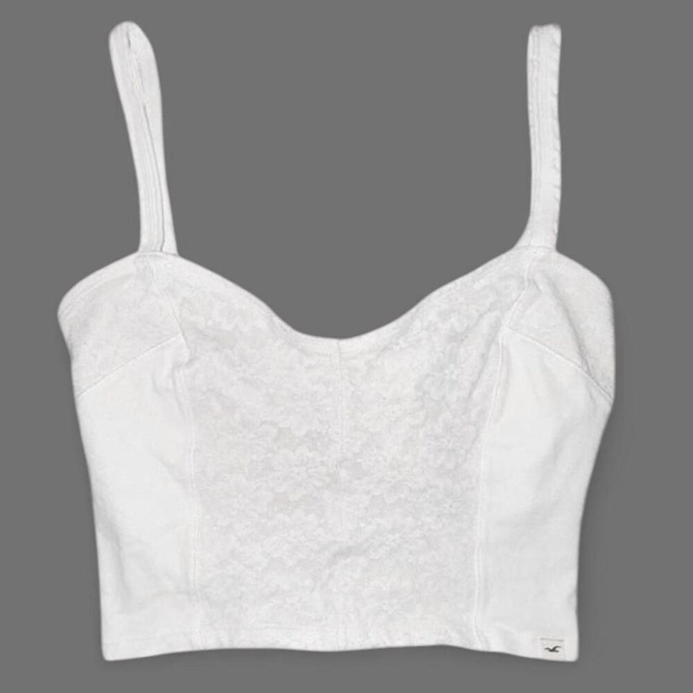 Hollister-co Women's White and Pink Crop-top